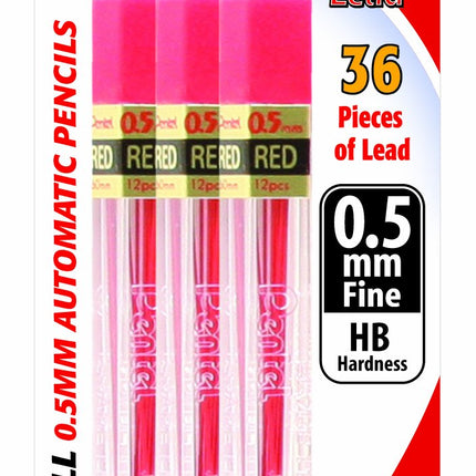 Pentel Refill Lead, 0.5mm, Fine, Red, 12 Pieces pe