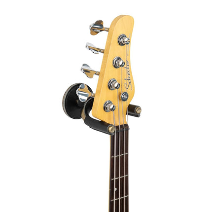 Soporte para guitarra de acero forjado Levy's Leathers; metal de latón con envolturas de piel de curtido vegetal negra (LVY-FGHNGR-BRBK)