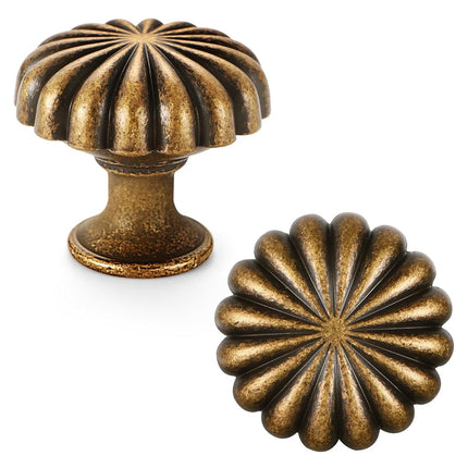 FAPUAL Antique Brass Cabinet Knobs，2 Pack Solid Dr