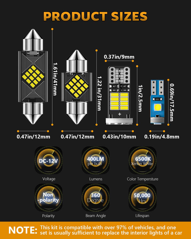 Zakolak 24PCS LED Interior Car Lights, Extremely Bright 6500K White LED Bulb Kit, Applicable to Dome Map Door Lights and Other Parts Replacement for Your Cars, to Help You See Inside The Car at Night