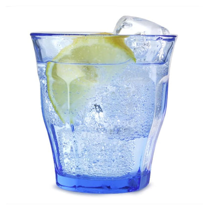 Duralex Made in France Picardie Glass Tumbler Drinking Glasses Set of 6, 6-3/4 oz, Marine Blue