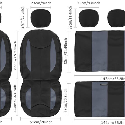 CAROMOP Waterproof Car Seat Cover, Full Seats, Neoprene, Split Seat Covers for Cars, Universal Fit for Most Car Interior Covers, Sedan, Truck, SUV (Black/Grey)