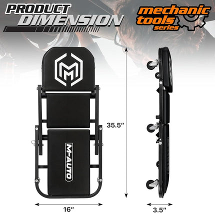 M-AUTO Foldable Z Creeper 2-in-1 Rolling Folding Car Creeper & Seat, 36" Adjustable Roller Garage Chair Lay Down or Sit, 330LBS Capacity Under Car Roller Creeper with 6 Swivel Casters, Black