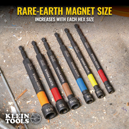 Klein Tools 516PNDC 5/16-Inch Magnetic Color-Coded Power Nut Setter, SAE, Impact-Rated Hex Nut Driver with 5-Inch Extended Reach Shaft