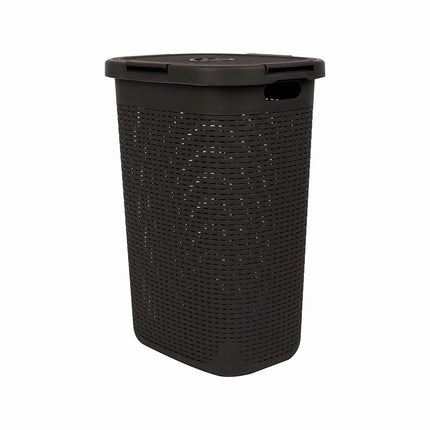 Mind Reader Basket Collection, Slim Laundry Hamper, 60 Liter (15kg/33lbs) Capacity, Cut Out Handles, Attached Hinged Lid, Ventilated, 17.65"L x 13.75"W x 24.15"H, Brown