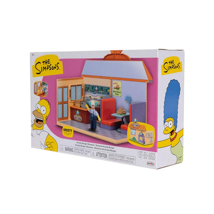 The Simpsons Krusty Burger Playset by Jakks Pacific, Includes 6.35 cm Krusty the Clown Articulated Mini Figurine and Detailed Accessories, Interactive Features