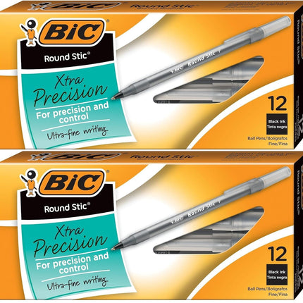 BIC Round Stic Xtra Precision Ball Point Pen, Blac