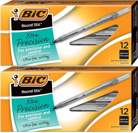 BIC Round Stic Xtra Precision Ball Point Pen, Blac