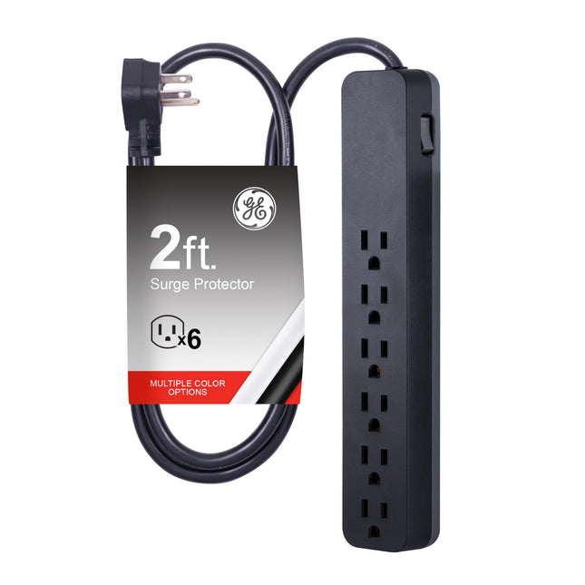 GE Pro 6-Outlet Surge Protector, 2 Ft Extension Co