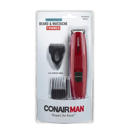 Recortador de barba ConairMAN para hombres incluye recortador de vello de nariz y orejas y peine de 5 posiciones, kit de aseo para hombres de 4 piezas, con cable