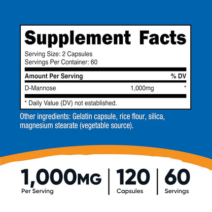 Nutricost D-Mannose 500 mg, 120 capsules – 1000 mg per serving, non-GMO and gluten-free
