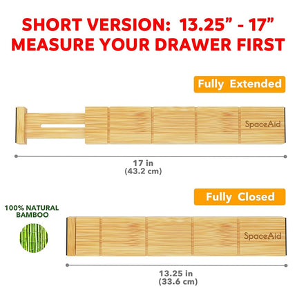 SpaceAid Bamboo 13.25-17“ Drawer Dividers (Need 2.35" Deep Drawer) Kitchen Adjustable Organizers, Expandable Organization for Home, Office, Dressers, 4 Dividers with 9 Inserts