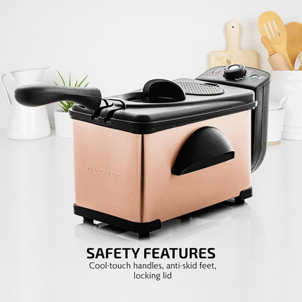 Friteuse Électrique OVENTE 2 Litres, 1500W, Couvercle avec Fenêtre de Visualisation et Filtre Anti-Odeur, Température Réglable, Panier de Friteuse Amovible et Corps en Acier Inoxydable Facile à Nettoyer, Cuivre FDM2201CO