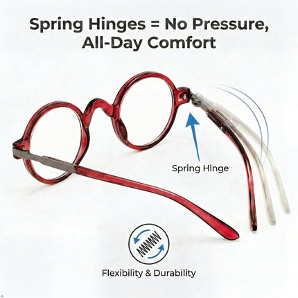 Eyekepper Readers Spring Temple Vintage Mini Small Oval Round Reading Glasses Red +1.25