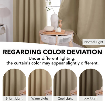 Deconovo Solid Room Darkening Panels Back Tab and Rod Pocket Curtains Blackout Thermal Insulated Curtains for Living Room 52Wx63L Inch Khaki 2 Panels