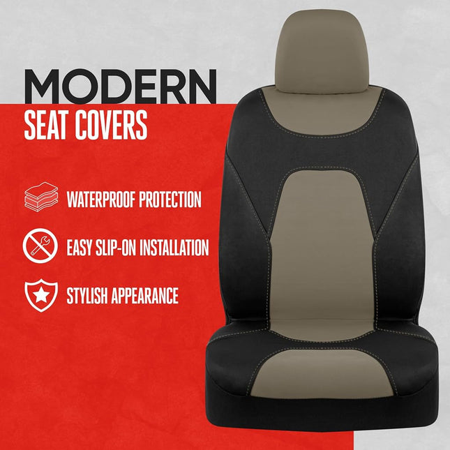 Motor Trend AquaShield Car Seat Covers for Front Seats, Beige – Two-Tone Waterproof Seat Covers for Cars, Neoprene Front Seat Cover Set, Interior Covers for Auto Truck Van SUV