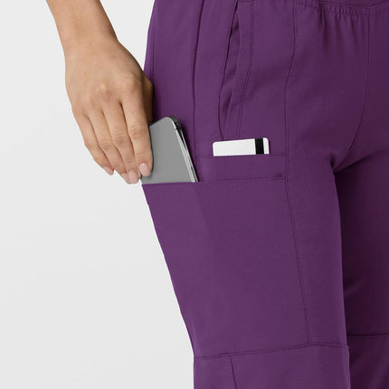 WonderWink Women's Comfort Waist Cargo Jogger Pant, Eggplant, Medium Petite