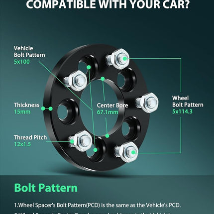 SCITOO 4pcs 5x100 to 5x114.3 Wheel adapters 15mm Bore 67.1mm Studs 12x1.5 5Lug Wheel Spacers No Hubcentric Fit for Camry 1986-1991, for Celica 1993-2005, for Corolla 2003-2022, for Matrix 2003-2013