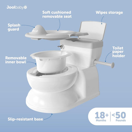 Real Feel Potty with Wipes Storage, Transition Seat & Disposable Liners - Realistic Toilet - Easy to Clean & Assemble - Jool Baby (Grey)