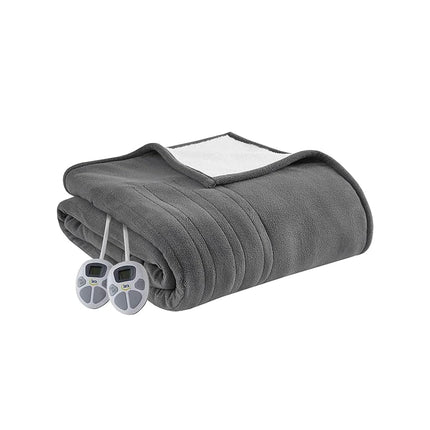 Couverture chauffante électrique réversible Serta polaire et sherpa, chauffage rapide, minuterie d'arrêt automatique, plusieurs réglages de chaleur, certifiée ETL, lavable en machine, gris Queen 90"x 84"