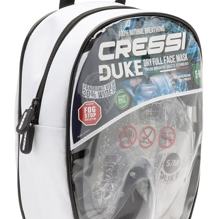 Cressi Duke Full Face Snorkel Dry Mask - Available in Standard Version or with Action Cam Holder, Adult Unisex,Clear/Blue,M/L