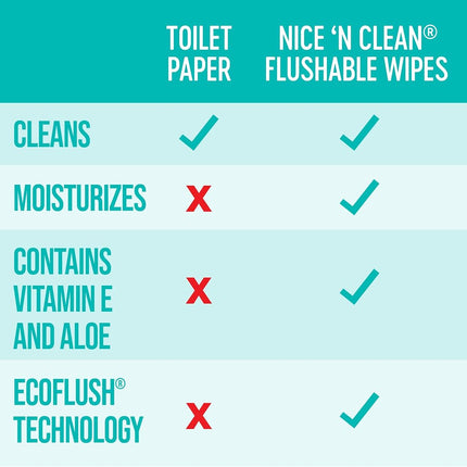 Nice 'N Clean Moist Flushable Wipes | Infused Aloe & Vitamin E | 42 Wipes (Pack of 8), White
