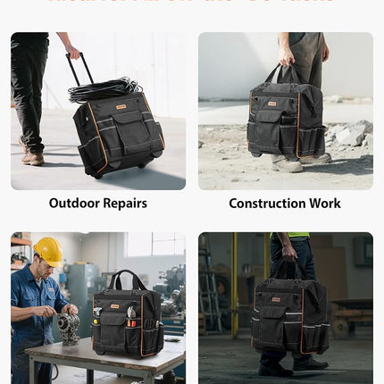 VEVOR Rolling Tool Bag, 110 lbs Load Capacity, 25 Pockets Heavy Duty Roller Tool Bag on Wheels, Adjustable Telescoping Handle & Stable Base, Toolbag Organizers with Wheels for Construction, Mechanic