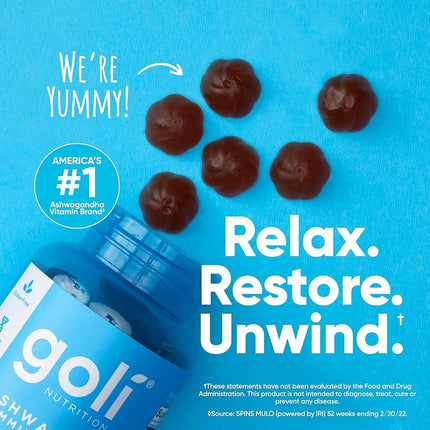 Goli Ashwagandha KSM-66 Gummies | Stress, Sleep & Mood Support | Mixed Berry | Vitamin D, Vegan, Plant Based, Non-GMO, Gluten Free, Gelatin Free | Relax. Restore. Unwind. | Pack of 3, 180 Gummies