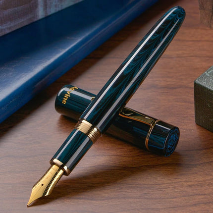 Asvine C2000 Germany Cumberland Ebonite Fountain Pen #8 Extra Fine Nib, Large Handcraft Pen with Converter Pen Box Collection Set- Blue
