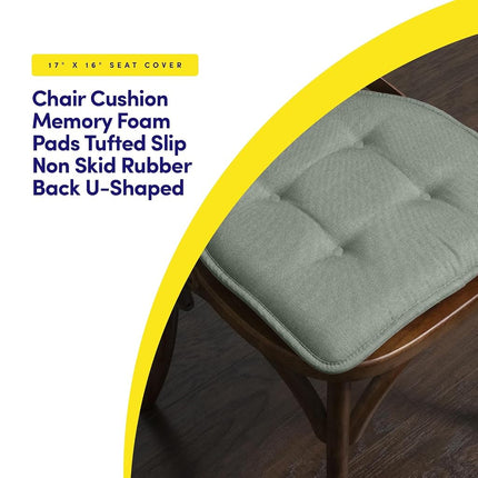 Sweet Home Collection Chair Cushion Memory Foam Pads Tufted Slip Non Skid Rubber Back U-Shaped 17" x 16" Seat Cover, 12 Pack, Scuba Green