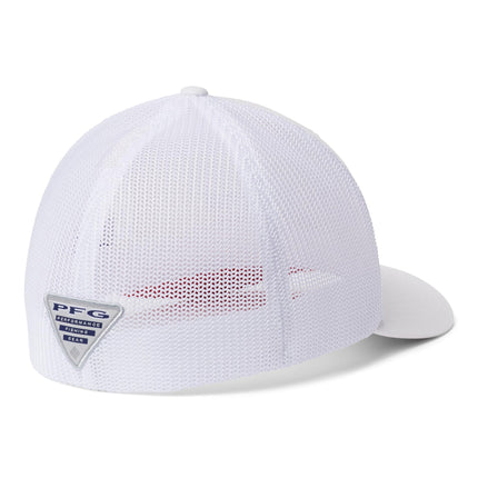 Columbia Unisex PFG Mesh Ball Cap, White, Vivid Blue, USA Flag, Large/X-Large