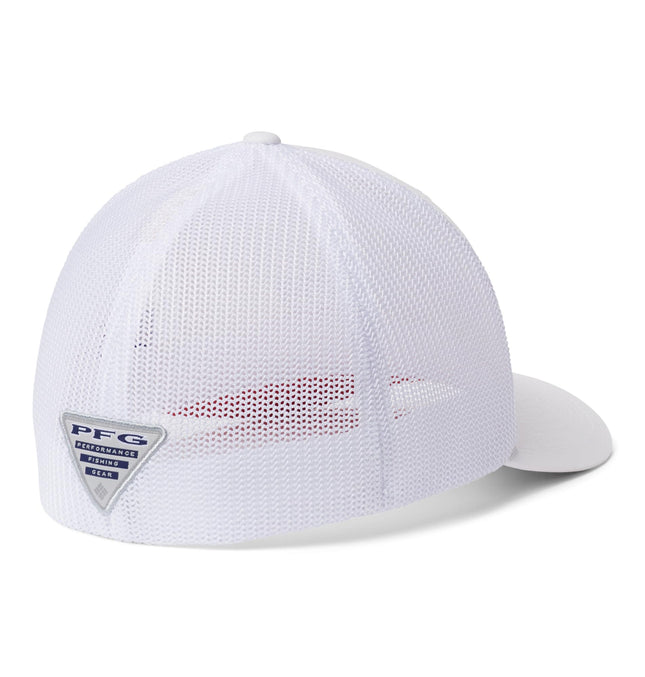 Columbia Unisex PFG Mesh Ball Cap, White, Vivid Blue, USA Flag, Large/X-Large