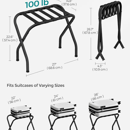 SONGMICS Luggage Rack, Pack of 2, Luggage Racks for Guest Room, Suitcase Stand, Steel Frame, Foldable, for Bedroom, Black URLR64B-2