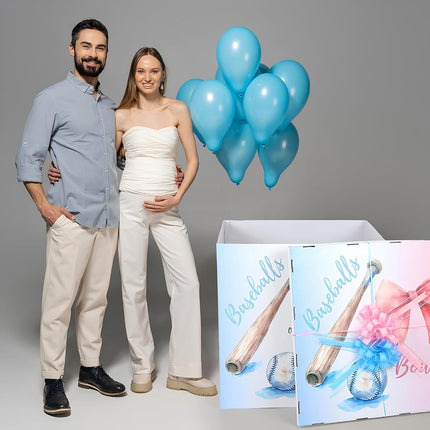 AmazingSpark 28in Jumbo Gender Reveal Gift Box Kit with Oversized Box Giant Pull Bows for Gender Reveal Baby Shower Birthday Party Decor (Baseballs or Bows)
