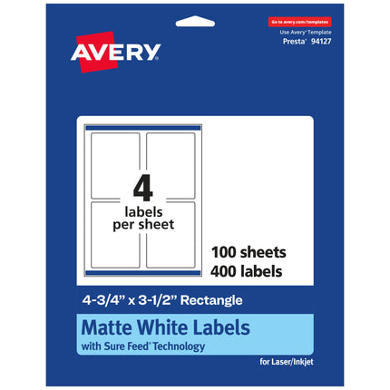 Avery Matte White Rectangle Labels with Sure Feed,