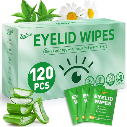 120PCS Tea Tree Oil Eyelid Wipes – Individually Wr