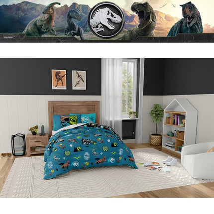Franco Jurassic World Kids Bedding Super Soft Cozy Reversible Microfiber Comforter and Sheet Set with Sham, 7 Piece Full Size, (Officially Licensed Product)
