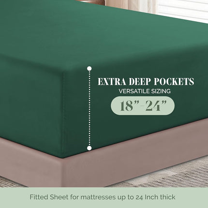 Elegant Comfort Luxury 1500 Premium Hotel Quality Microfiber 4-Piece Sheet Set - Soft, All Around Elastic 18-24 Inches Deep Fitted Sheet - Extra Deep Pocket Sheets, King, Hunter Green