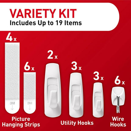 Command Variety Pack, Picture Hanging Strips, No Tools Wire Hooks and Utility Hooks, Damage Free Hanging Variety Pack for Up to 19 Back to School Dorm Organizers, 1 Kit