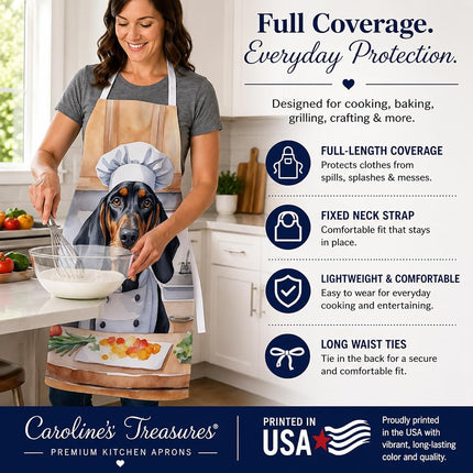 Caroline's Treasures Black and Tan Coonhound The Chef Apron Cooking Kitchen Server Baking Crafts Gardening for Adult Women Men, Unisex, Large, Multicolor