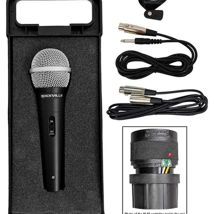 Rockville RMC-XLR Wired Dynamic Microphone, Full Metal Body, M-56 Cartridge, (2) 10 Ft OFC Cables, Mic Clip & Case, for DJs, Karaoke, and Live Performances
