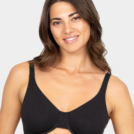 Fruit of The Loom Women's Unlined Underwire Bra-Cotton & Spandex Blend for Natural Shape and Flexibility, Black Hue/Black Hue, 34DD