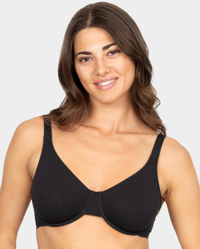 Fruit of The Loom Womens Unlined Underwire Bra - Cotton & Spandex Blend for Natural Shape and Flexibility, Black Hue/Black Hue, 34B