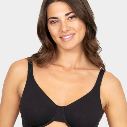 Fruit of The Loom Women's Unlined Underwire Bra-Cotton & Spandex Blend for Natural Shape and Flexibility, Black Hue/Black Hue, 34DD