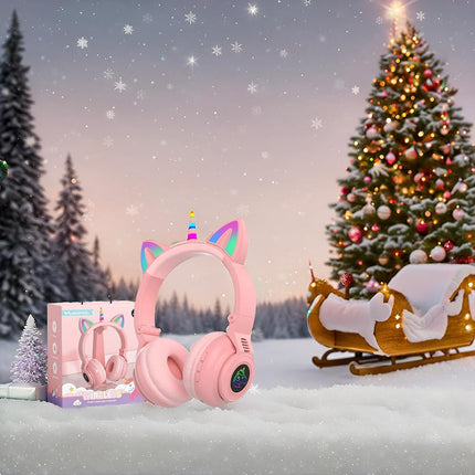 Unicorn Kids Headphones,Unicorn Bluetooth Headphones Foldable for Girls Boys Toddlers Phones pad/Amazon fire/Tablet,Light Up Kids Wireless Headphone Birthday Gifts (Pink)