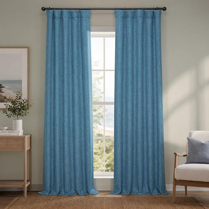 HPD Half Price Drapes Faux Linen Room Darkening Curtains - 84 Inches Long Luxury Linen Curtains for Bedroom & Living Room (1 Panel), 50W X 84L, Denim