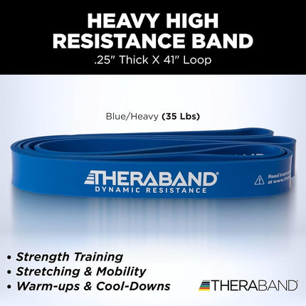 THERABAND High Resistance Band, Heavy Elastic Super Band for Full Body Workouts, Physical Therapy, Strength Training, Durable 41” Loop Exercise Band, 35 lbs Resistance Blue