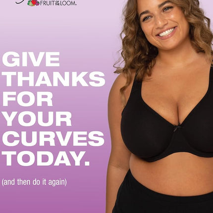 Fruit of the Loom Women's Fit for Me Collection: Plus-Size Unlined Underwire Bra-Cotton Comfort & Pinch-Free Straps, Opaque, Black Hue, 40D