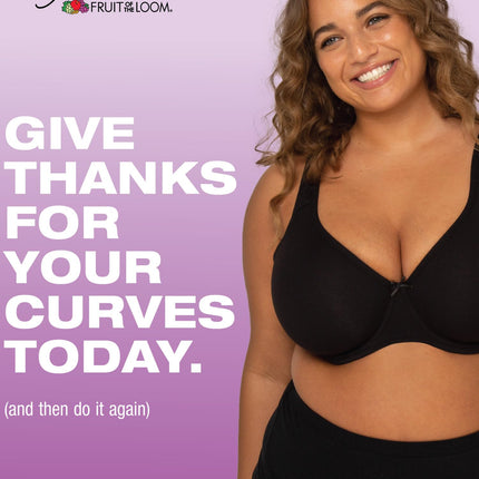 Fruit of the Loom Women's Reggiseno Senza Ferretto Sfoderato in Morbido Cotone Beyond Taglie Forti Full Coverage Bra, Opaque, Grey Melange/Black Tone, 48D (Pack of 2)