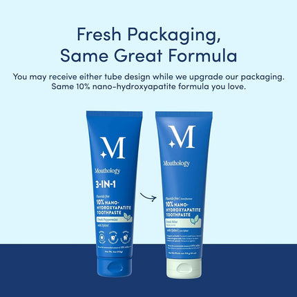 Mouthology 10% Nano Hydroxyapatite Toothpaste (Fluoride Free), Natural, Remineralizing, Whitening, Sensitive Teeth, SLS Free, Xylitol Nano-Hydroxyapatite Toothpaste for Adults, Mint 4oz (USA Made)
